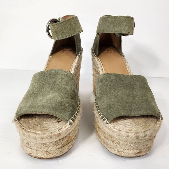 Marc Fisher Adalyn Espadrille Leather Wedge Platform Olive Green Suede Size 8.5 - Picture 6 of 14